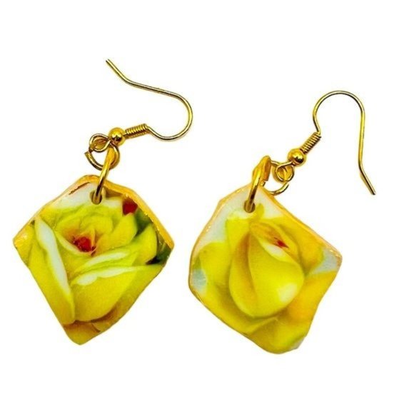 Artisan Jewelry - SOLD! Antique Z. S. & Co Bavaria Yellow Rose Artisan Earrings Made of Bone China